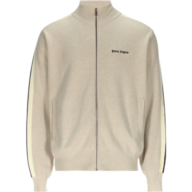 Palm Angels Mens Beige Brand-embroidery Striped-long-sleeves Relaxed-fit Knitted Jacket M - BEIGE