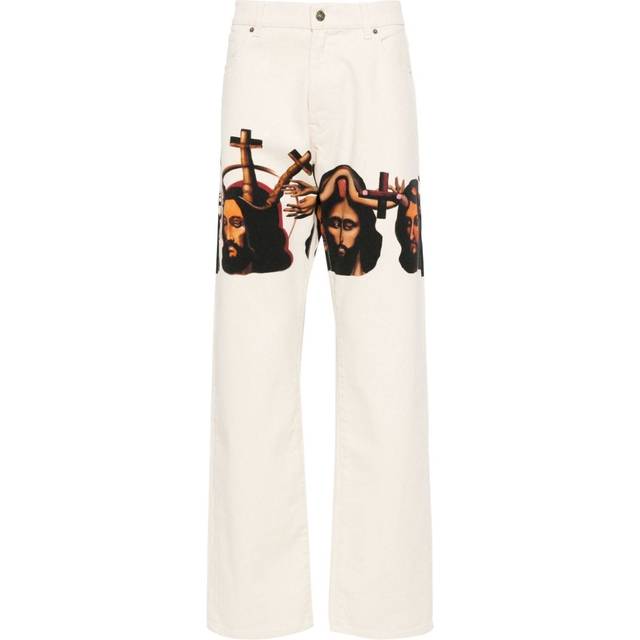 424 - graphic-print baggy jeans - men - Cotton - 44 - White