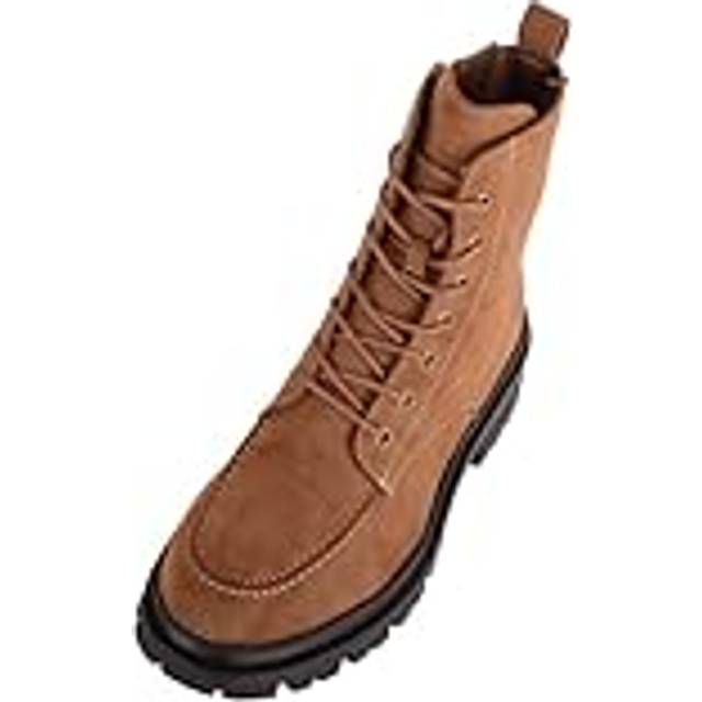 Faux Leather Lace Up Outdoor Ankle Boot with Chunky Sole - Camel - 6
