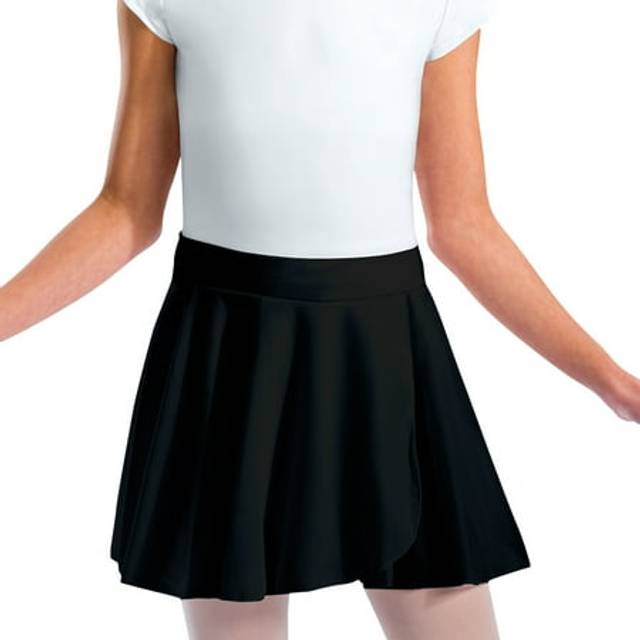 Motionwear Mock Wrap Pull On Waist Crepe Skirt  Black  Small Adult