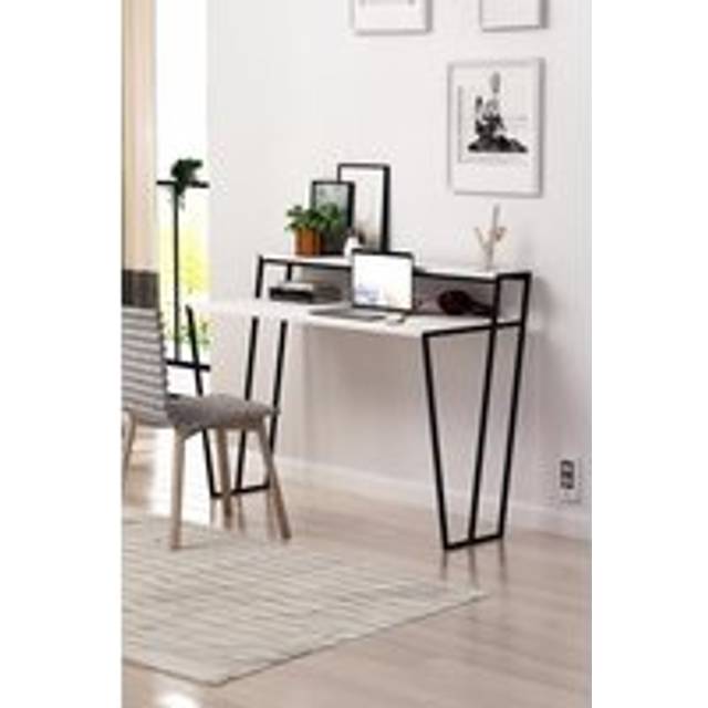 Fwstyle - Modern Home Office Student Study Desk Black Metal Frame Matt White