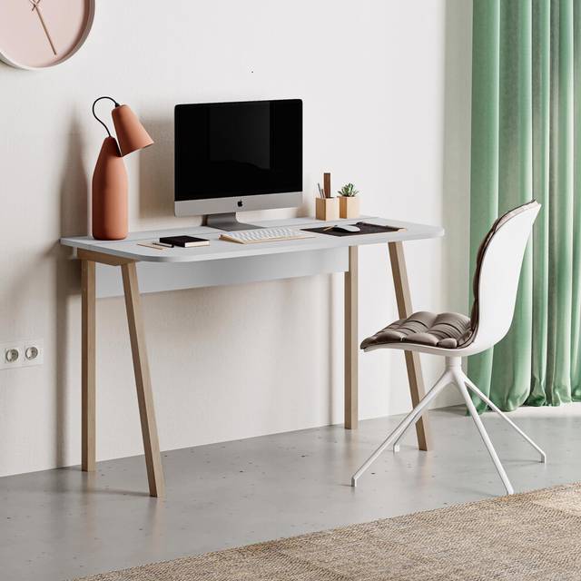 FWStyle Solid Matt White Study Desk Student Home Office Freestanding