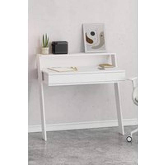 Fwstyle - Wall Mounted Home Office Study Desk Matt White 1 Drawer 1 Shelf