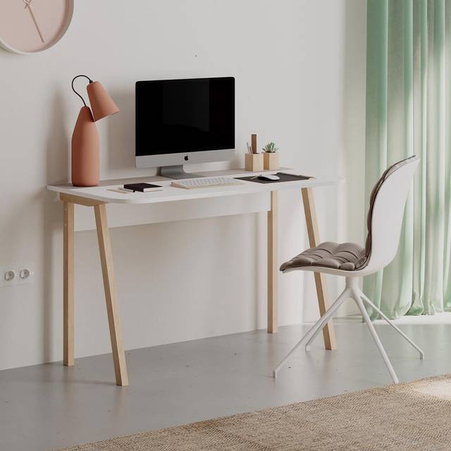 Fwstyle - Matt White Mocha Grey Study Desk Home Office Freestanding Two Tone