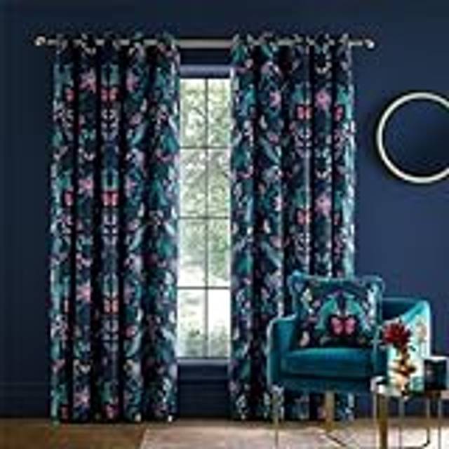 Mya Tropical Floral Lined Eyelet Curtains - Blue;Red;Navy (117cm W x 183cm D)