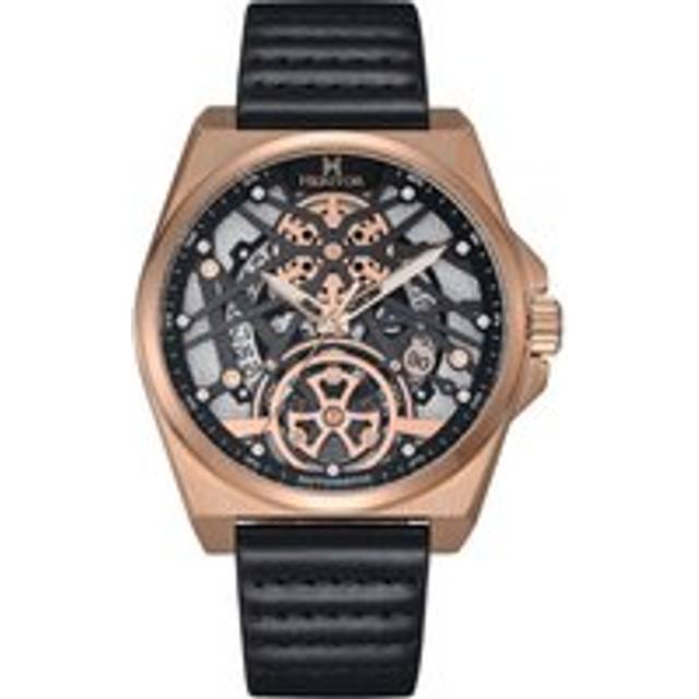 Heritor Automatic Mens Romero Leather-Band Watch - Black & Rose Gold Stainless Steel - One Size