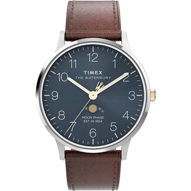 Timex Waterbury Classic Moon Phase 40mm Leather Strap Watch Tw2w75600
