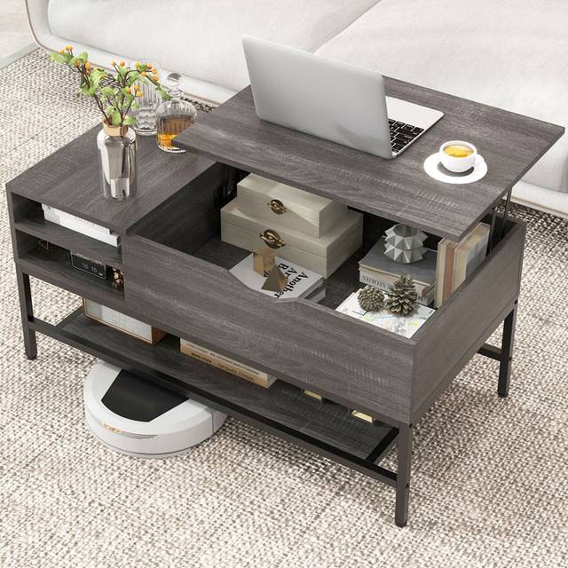 Costway 3 Shelf Grey Lift Up Top Coffee Table - 112 x 57 x 16cm