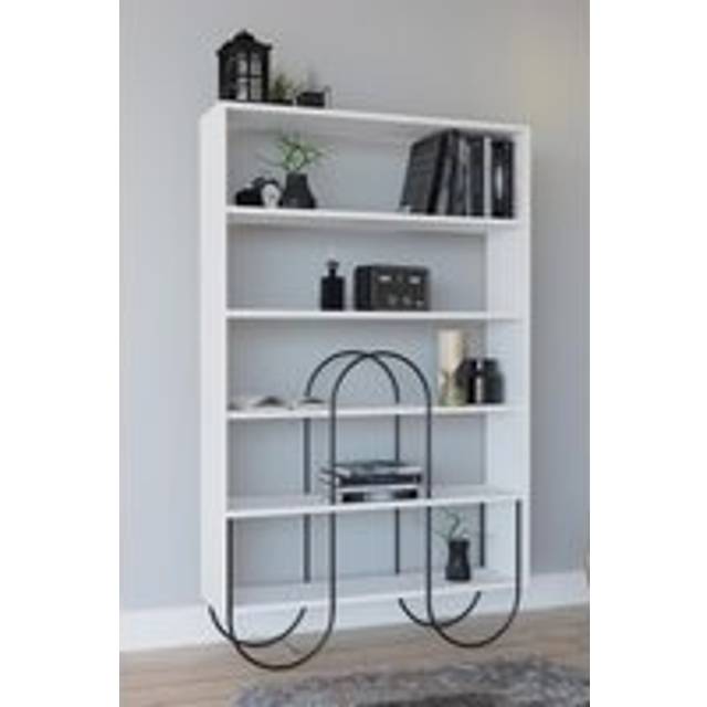Fwstyle curved metal frame modern shelving display unit 5 shelf matt white