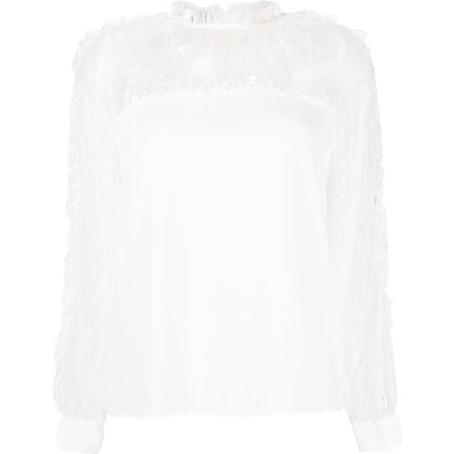 PINKO - chantilly-lace long-sleeved blouse - women - Acetate/Polyamide/Silk - 40 - White
