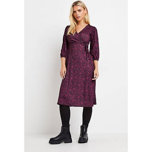 M&Co Petite Berry Red 3/4 Sleeve Floral Wrap Dress 18 M&Co Petites