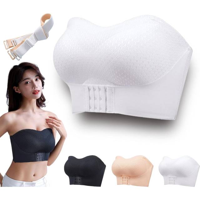(4XL, White) Breathable Non-slip Strapless Front Buckle Push-Up Bra for Women Girl
