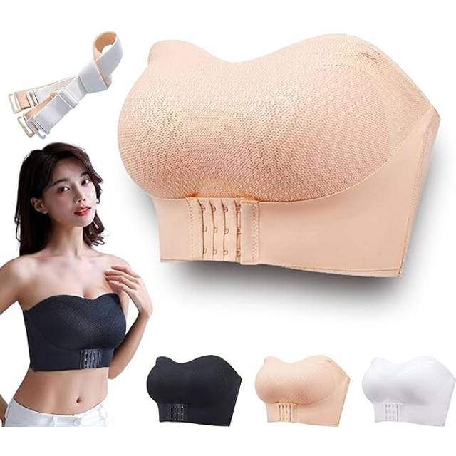(6XL, Skin Color) Breathable Non-slip Strapless Front Buckle Push-Up Bra for Women Girl