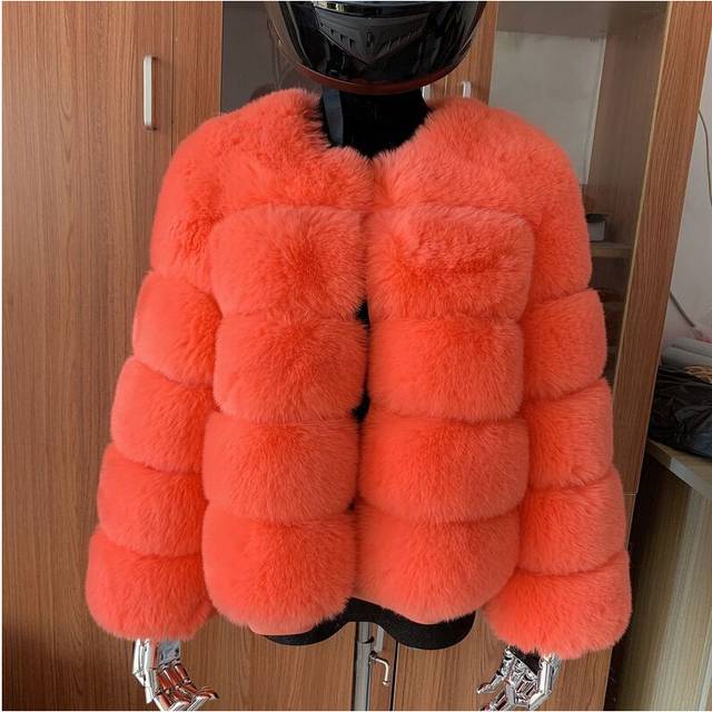 (xxxL, Orange) Winter coat for faux fur coat women new outerwear Fox fur short coat F