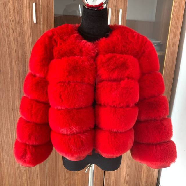 (S, Red) Winter coat for faux fur coat women new outerwear Fox fur short coat F