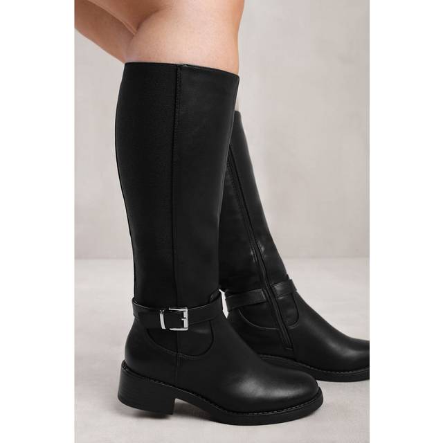 Micah Stretch Wide-Calf Knee High Boots - Black - Size 8 - Where's That From