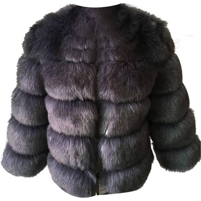 (2XL, Deep Gray) Women's Faux Fur Coat Short Artificial Fur Overcoat Solid Thick Outerwear Shaggy Parka Cardigan Jacket