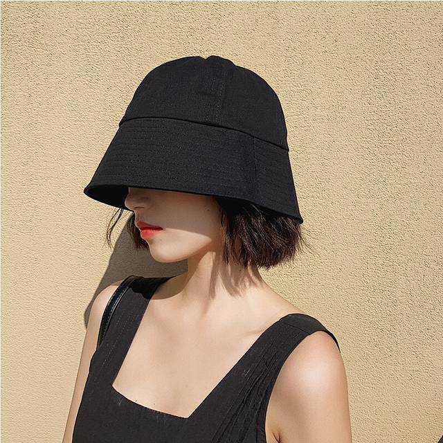 Bucket Elegant Black Hat For Women Uv Protection Breathable Wide Brim Polyester