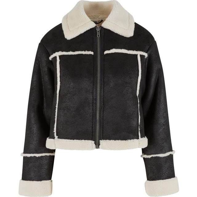 Urban Classics - Ladies Shearling Black/Whitesand - Jacket - black - XXL - 100% Polyester,Fake Leather