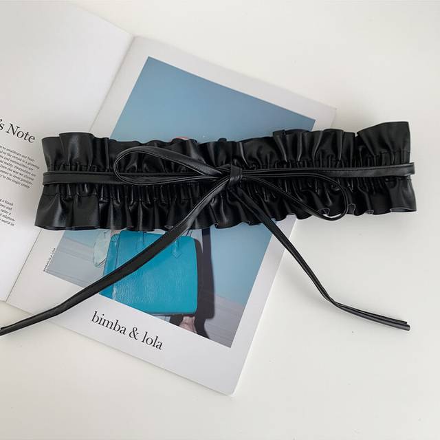 (Black) Modern Pleated Wide Waist Belt For Women Available In Black White And Camel