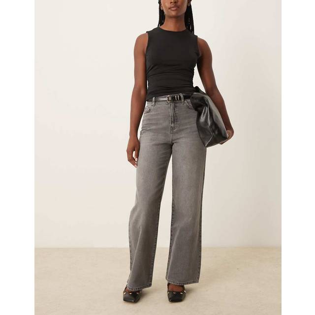 New Look Women's Washed Grey Adalae High-Waist Wide Leg Jeans - 10L32