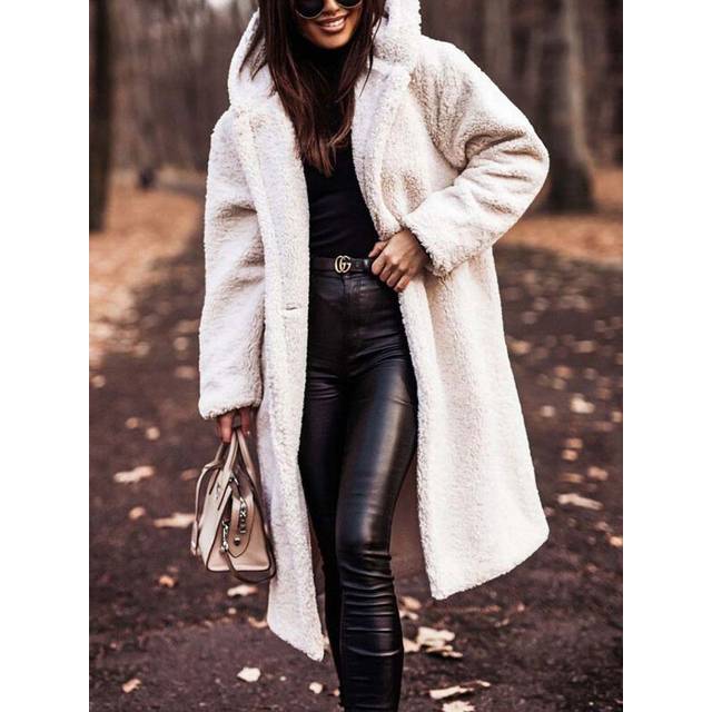 (M, Creamy-white) Autumn Winter Long Coat Woman Plush Warm Faux Fur Coat Women Fur Teddy