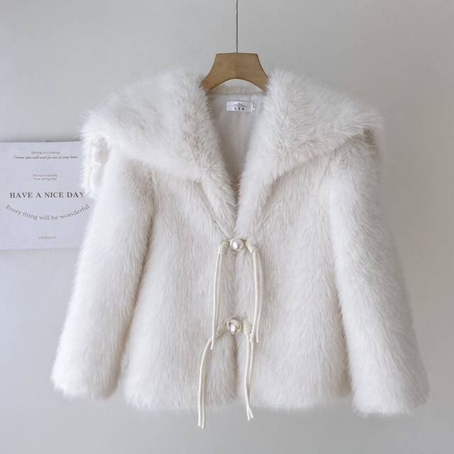 (L 50-55kg, White) 2024 Fashion Braided ArtificialFur Coat Women Winter Overcoat High Qua