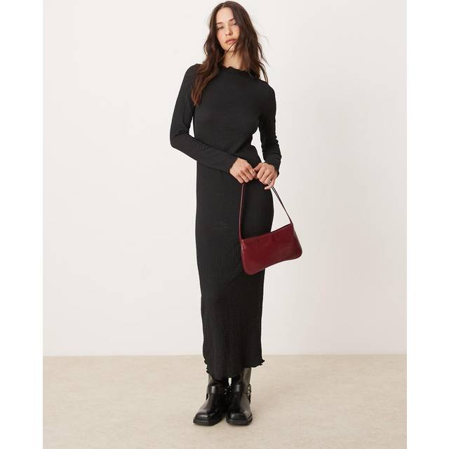 New Look Women's Black Crinkled Long Sleeve Midi Dress - UK 16