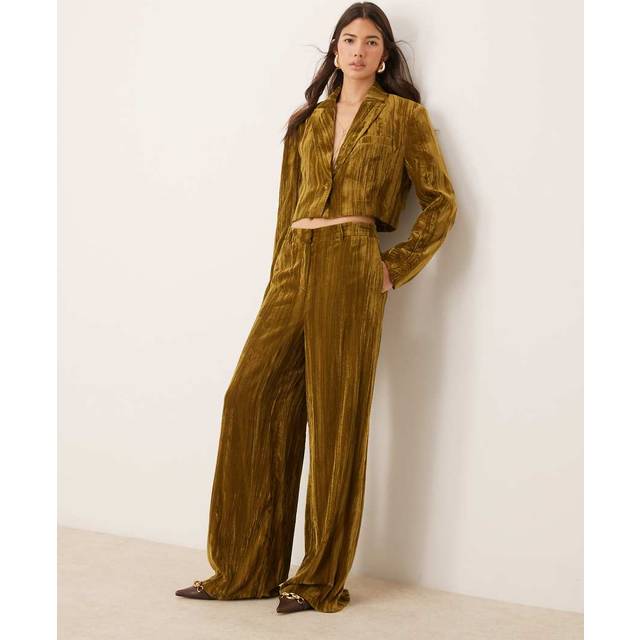 River Island Womens Green Velvet Wide Leg Trousers - 16