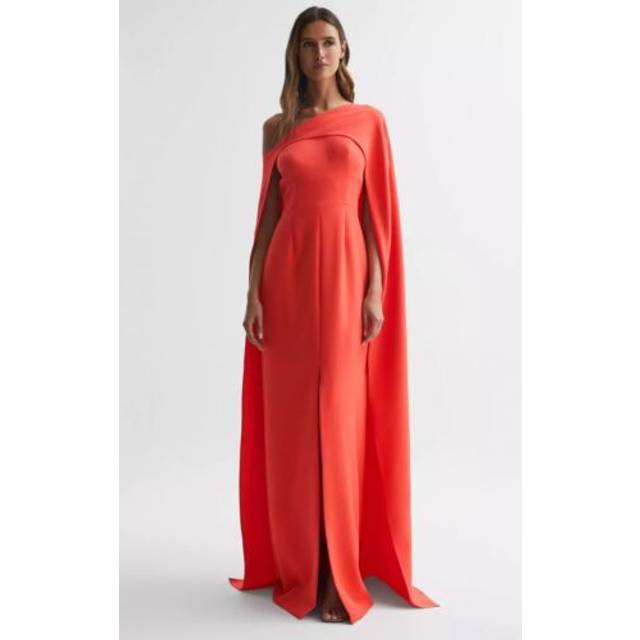Reiss elycia halston one shoulder cape maxi dress in orange uk size 10