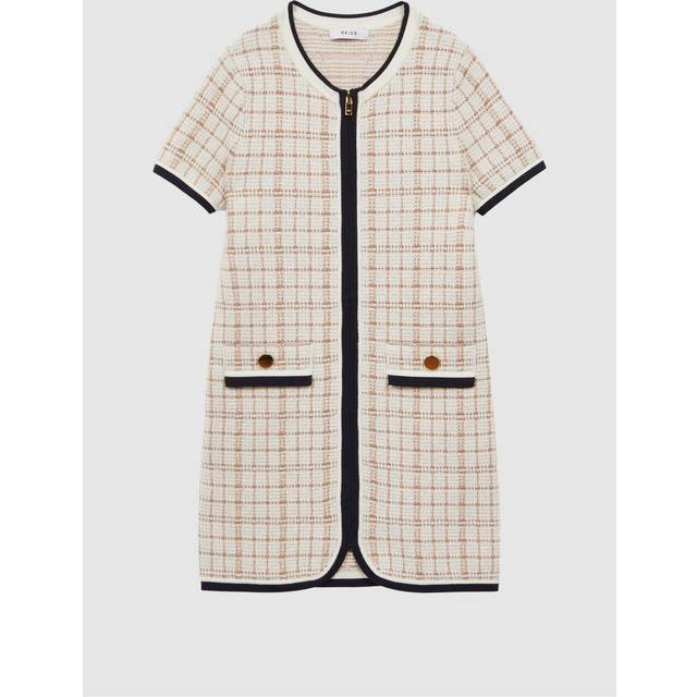 Reiss Kids' Mila Cotton Blend Check Mini Dress, Pink/Cream