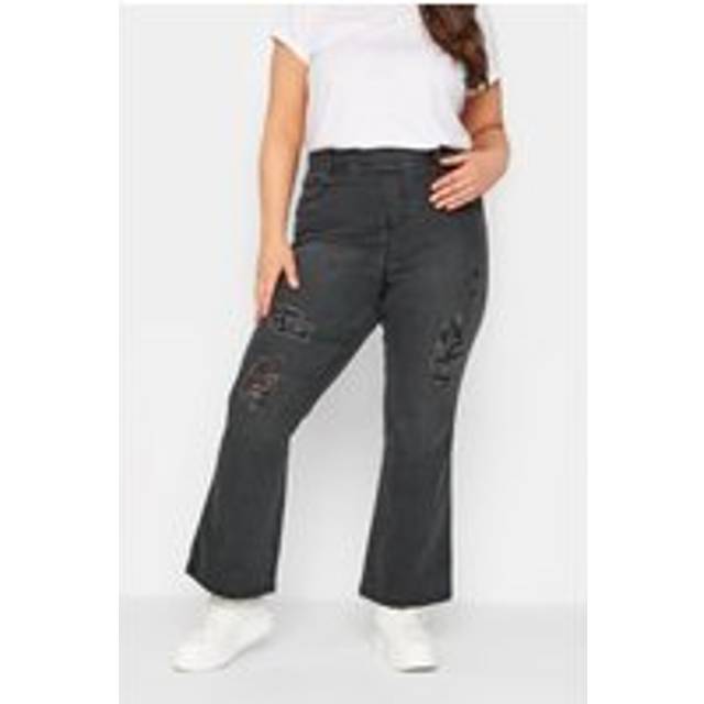 Yours Curve Black Washed Ripped Pullon Hannah Bootcut Jeggings, Women's Curve & Plus Size, Yours - 12