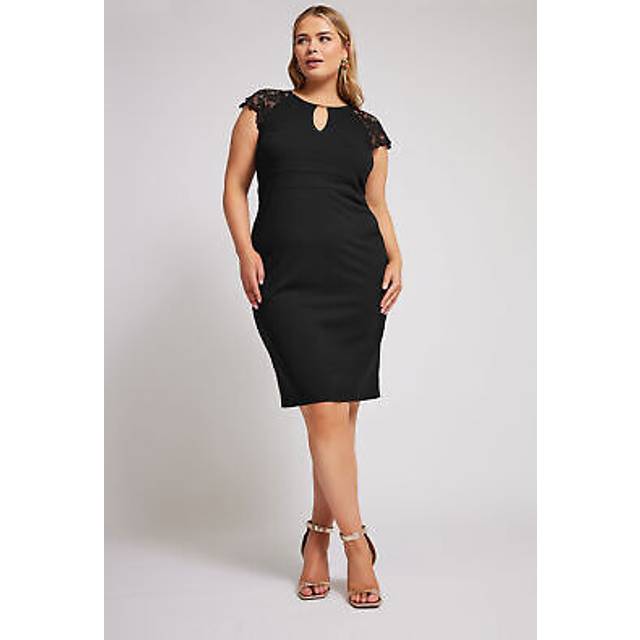 Yours London Curve Black Lace Keyhole Midi Dress, Women's Curve & Plus Size, Yours London - 26-28