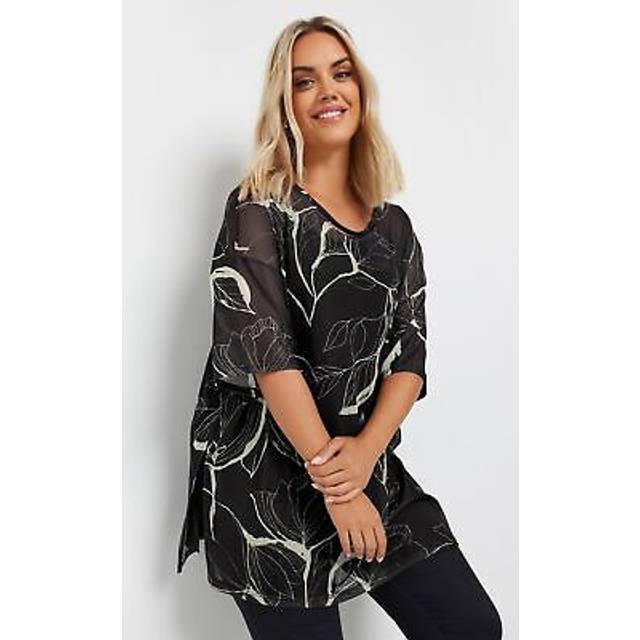 Yours Curve Black Floral Print Oversized Mesh Top, Women's Curve & Plus Size, Yours - 30-32