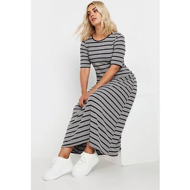 Yours Curve Grey Stripe Ribbed Maxi Dress, Women's Curve & Plus Size, Yours - 30-32
