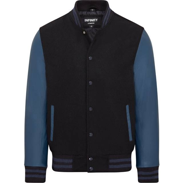 Black letterman baseball wool jacket leather sleeve college varsity bomber