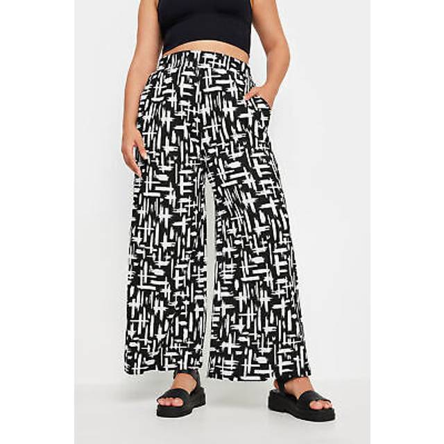 Yours Curve Black Abstract Print Textured Wide Leg Trousers, Women's Curve & Plus Size, Yours - 30-32