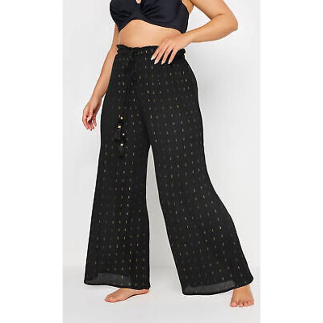Yours Curve Black Metallic Tassel Beach Trousers, Women's Curve & Plus Size, Yours - 30-32
