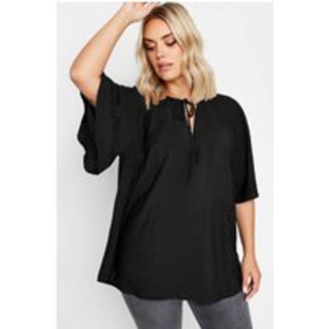 Yours Curve Black Tie Neck Angel Sleeve Blouse, Women's Curve & Plus Size, Yours - 38-40