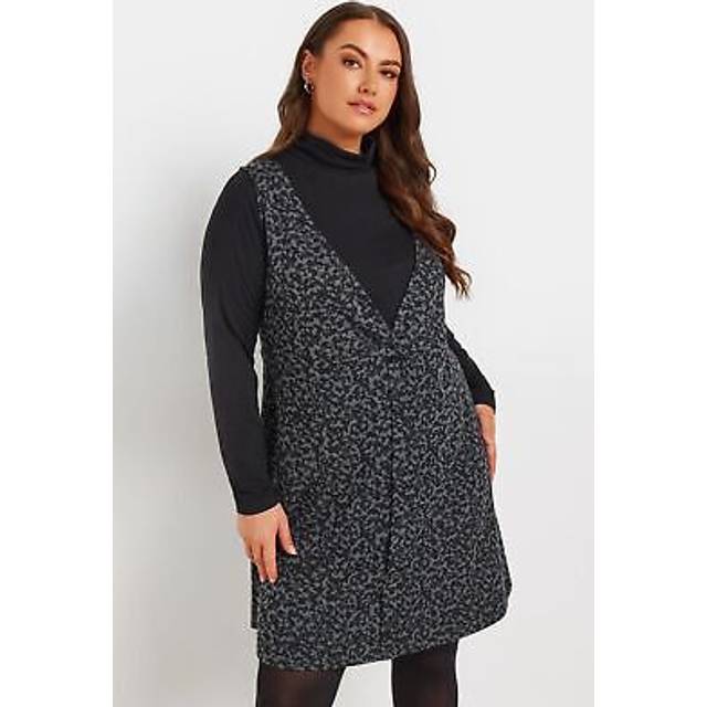 Yours Curve Grey Textured Pinafore Dress, Women's Curve & Plus Size, Yours - 30-32
