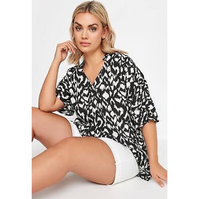 Yours Curve Black Aztec Print Pleat Front Blouse, Women's Curve & Plus Size, Yours - 14