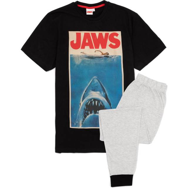 (S, Black/Grey) Jaws Mens Movie Poster Long Pyjama Set