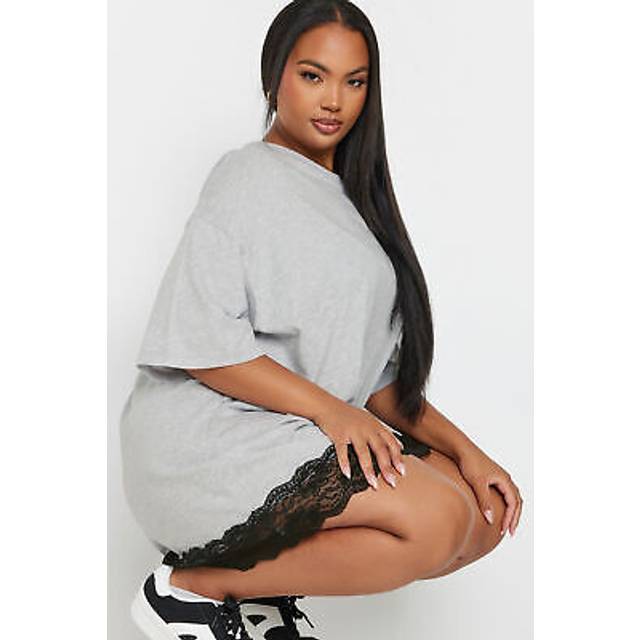 Yours Curve Grey Lace Trim Oversized Tshirt Dress, Women's Curve & Plus Size, Yours - 30