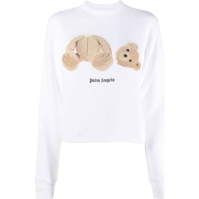 Women's Palm Angels Bear Fitted Crewneck White - Size: S