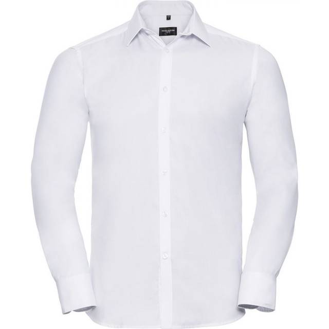 (16.5in, White) Russell Collection Mens Herringbone Long-Sleeved Formal Shirt