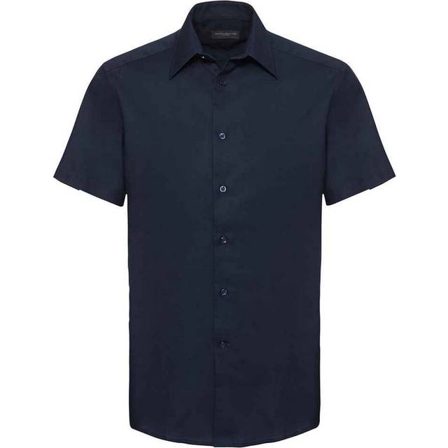 (16.5in, Bright Navy) Russell Collection Mens Oxford Tailored Short-Sleeved Shirt