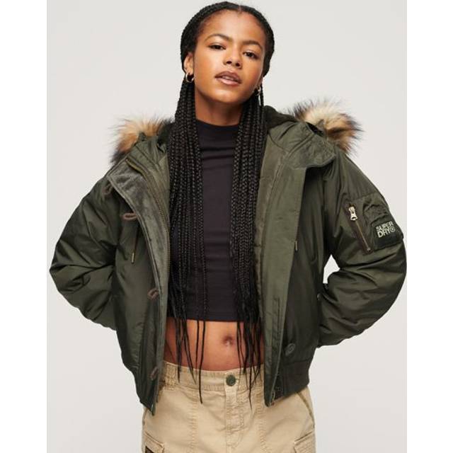 Superdry Damen MA1 Bomberjacke im Militär-stil mit Kapuze Kaki - Größe: 44