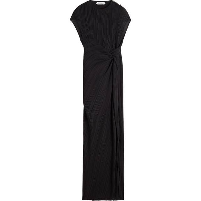 Lanvin - twist-detailing midi dress - women - Polyester/Silk/Elastane - 38 - Black