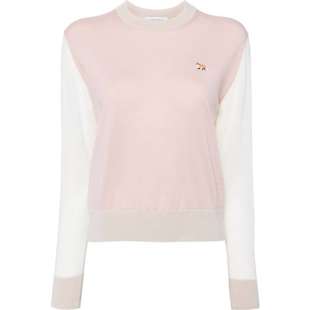 Maison Kitsuné - baby fox patch colour block jumper - women - Wool - XL - Pink