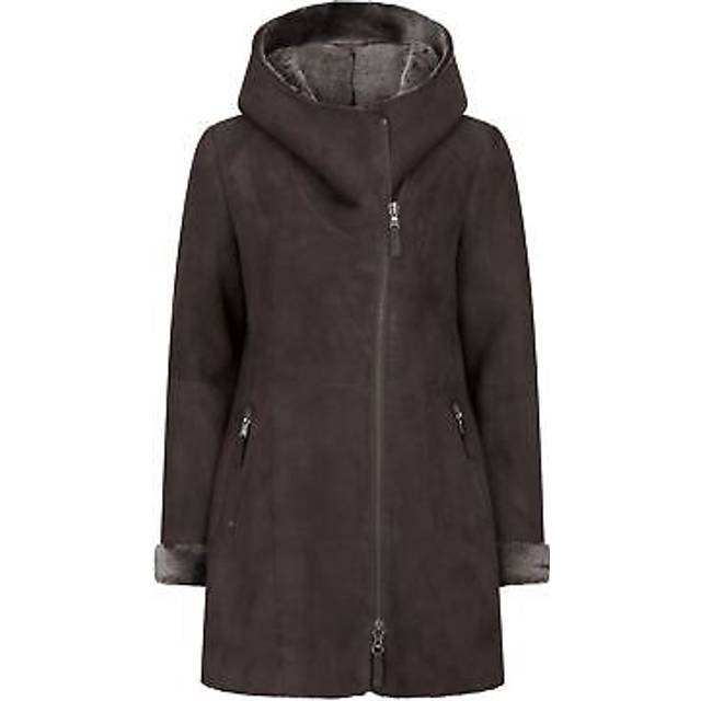 Women's sheepskin brown toscana suede hood coat | infinity